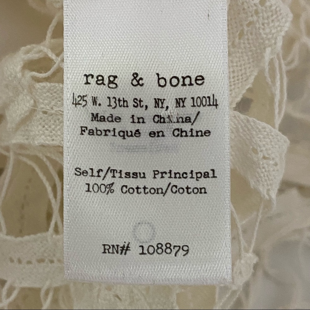 Rag and Bone Womens Nancy Sheer Battenburg Lace Blouse White Short Sleeve size M - Picture 14 of 16